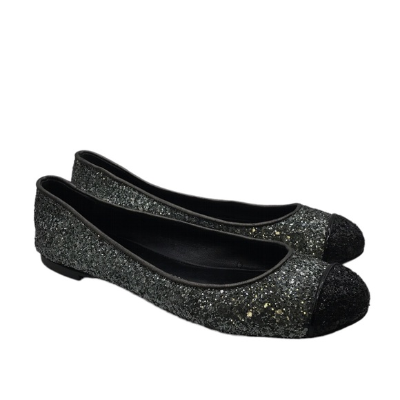 GIUSEPPE ZANOTTI Design Grey Capped Sparkly Silver LEATHER Ballerina Flats 36.5 - Picture 5 of 8